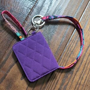 VERA BRADLEY I Quilted Purple Snap Double ID Case Card Holder with Lanyard